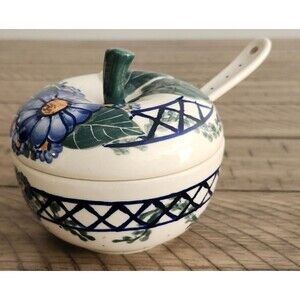 Polish Pottery Sugar Jam Bowl with Lid and Spoon BOLESLAWIEC See Description